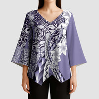 Aloha Vintage Plumeria Hawaiian Tapa Pattern Kimono Sleeve Blouse Purple Hawaiian Tapa Pattern - Polynesian Pride