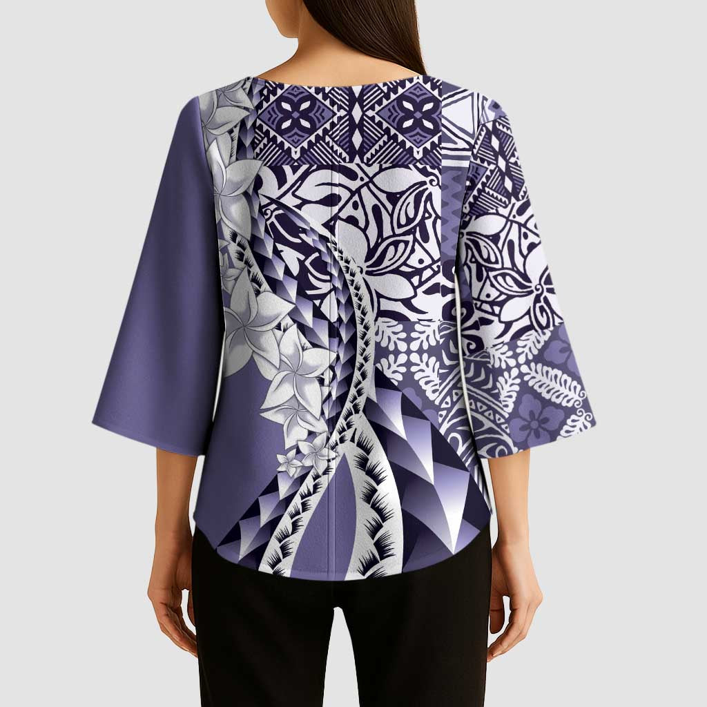 Aloha Vintage Plumeria Hawaiian Tapa Pattern Kimono Sleeve Blouse Purple Hawaiian Tapa Pattern - Polynesian Pride