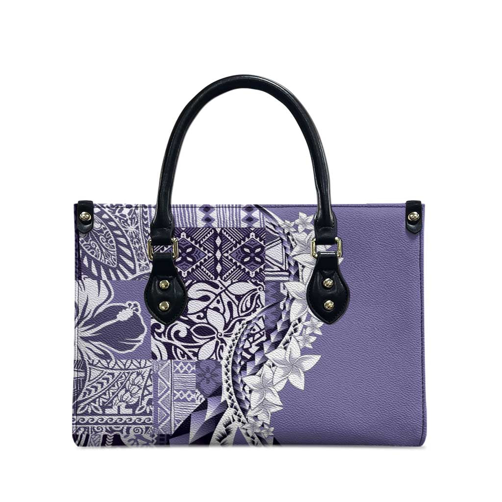 Aloha Vintage Plumeria Hawaiian Tapa Pattern Leather Bag Purple Hawaiian Tapa Pattern - Polynesian Pride