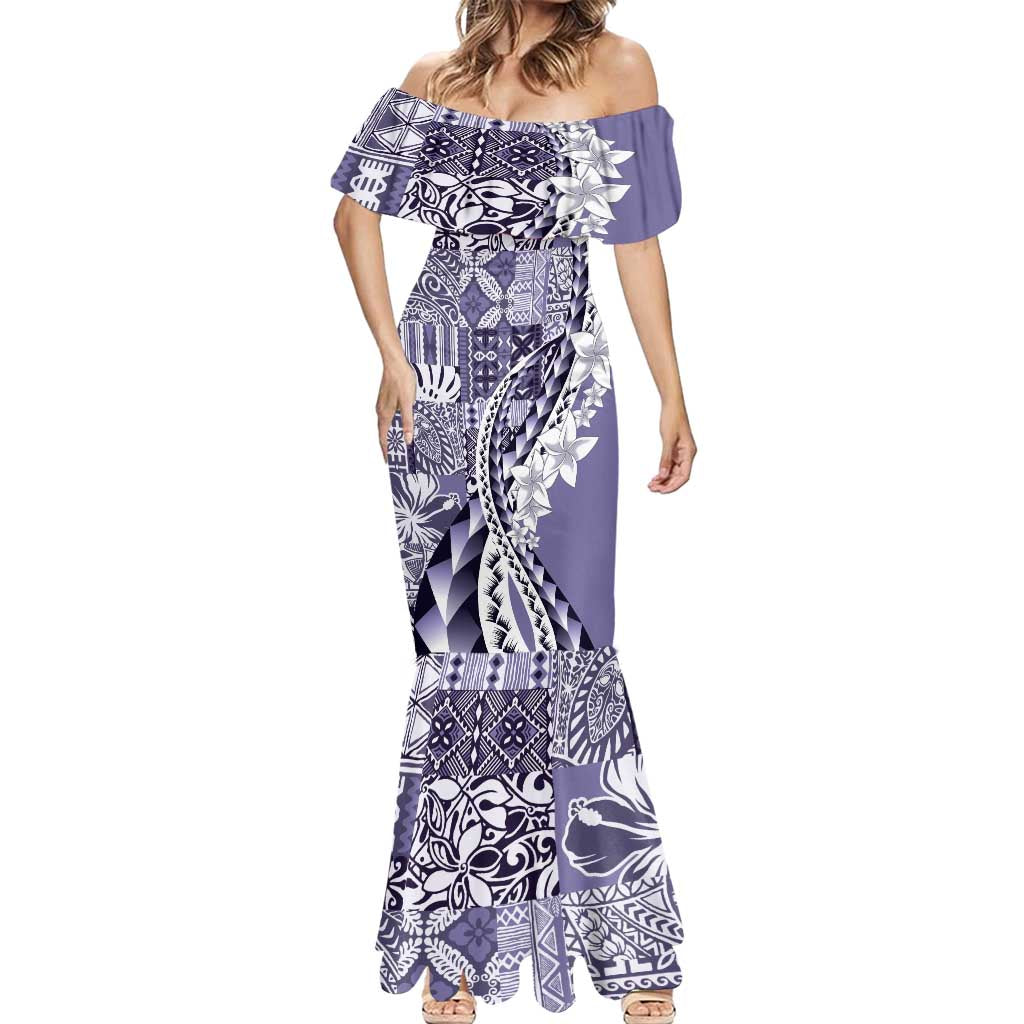 Aloha Vintage Plumeria Hawaiian Tapa Pattern Mermaid Dress Purple Hawaiian Tapa Pattern - Polynesian Pride