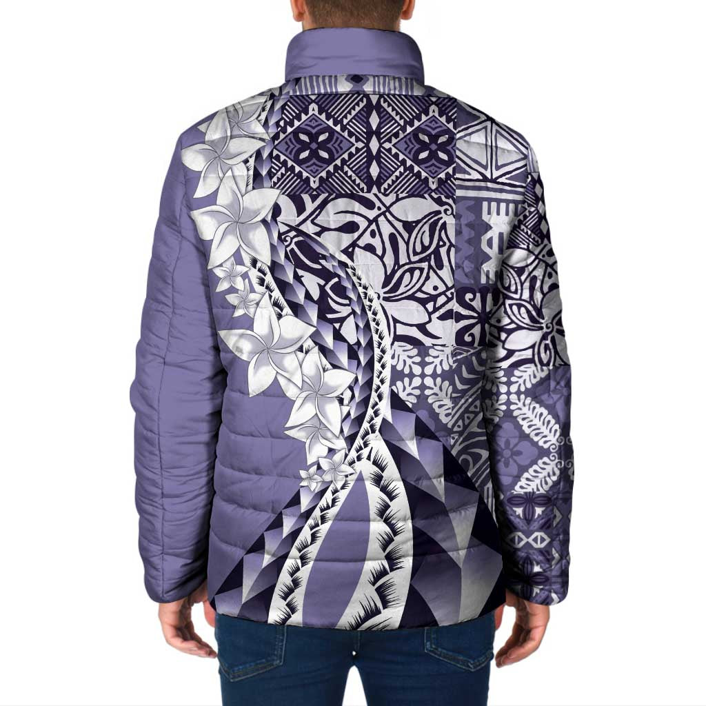 Aloha Vintage Plumeria Hawaiian Tapa Pattern Padded Jacket Purple Hawaiian Tapa Pattern - Polynesian Pride