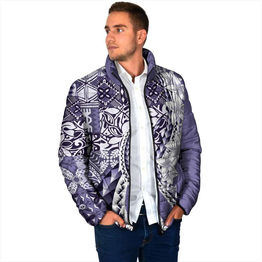 Aloha Vintage Plumeria Hawaiian Tapa Pattern Padded Jacket Purple Hawaiian Tapa Pattern - Polynesian Pride