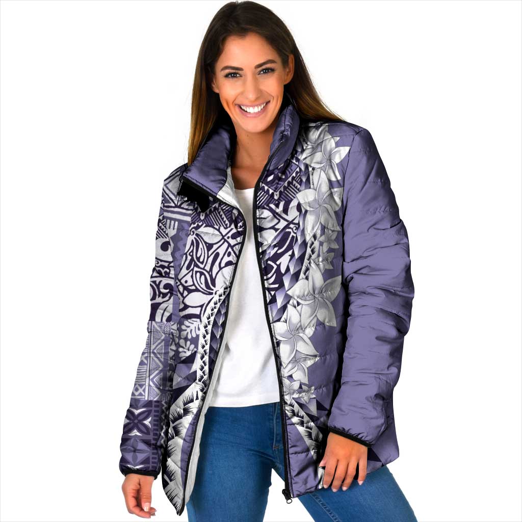 Aloha Vintage Plumeria Hawaiian Tapa Pattern Padded Jacket Purple Hawaiian Tapa Pattern - Polynesian Pride