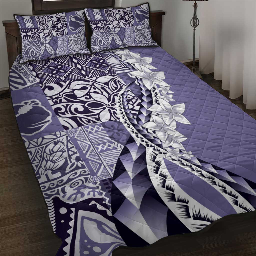 Aloha Vintage Plumeria Hawaiian Tapa Pattern Quilt Bed Set Purple Hawaiian Tapa Pattern - Polynesian Pride