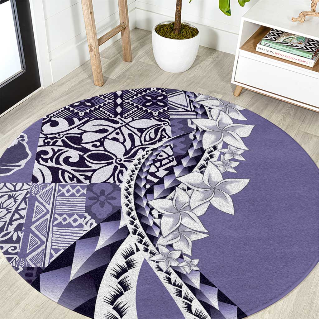 Aloha Vintage Plumeria Hawaiian Tapa Pattern Round Carpet Purple Hawaiian Tapa Pattern - Polynesian Pride