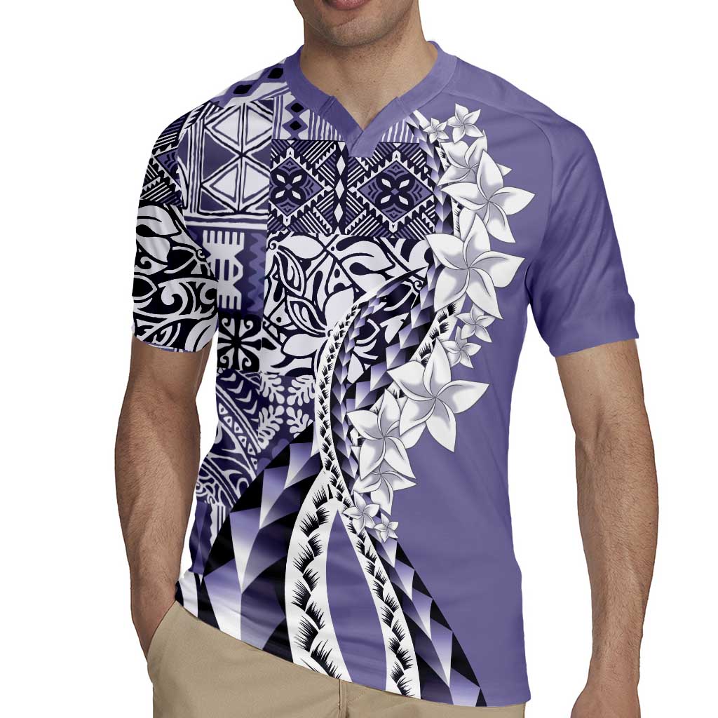 Aloha Vintage Plumeria Hawaiian Tapa Pattern Rugby Jersey Purple Hawaiian Tapa Pattern - Polynesian Pride
