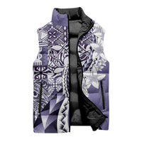 Aloha Vintage Plumeria Hawaiian Tapa Pattern Sleeveless Puffer Jacket Purple Hawaiian Tapa Pattern - Polynesian Pride