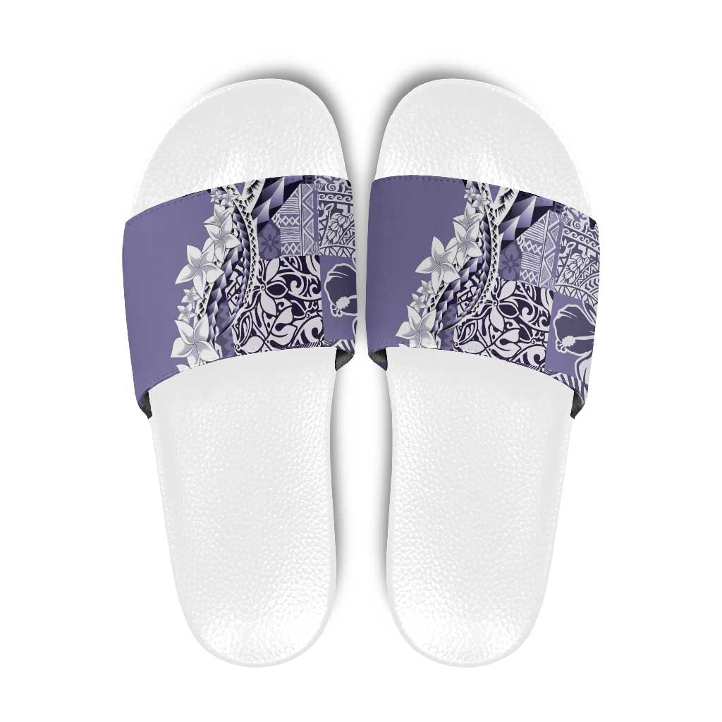 Aloha Vintage Plumeria Hawaiian Tapa Pattern Slide Sandals Purple Hawaiian Tapa Pattern - Polynesian Pride