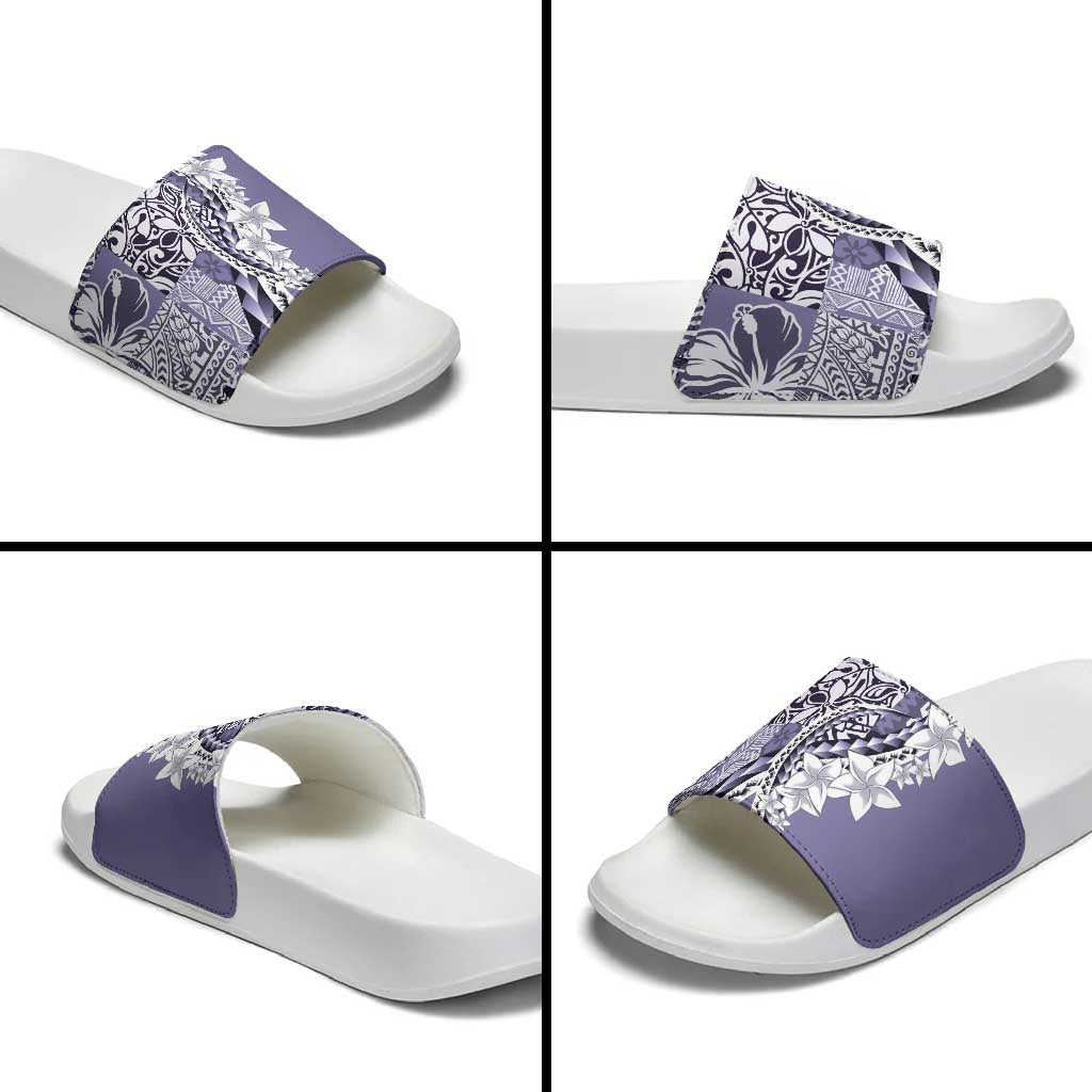 Aloha Vintage Plumeria Hawaiian Tapa Pattern Slide Sandals Purple Hawaiian Tapa Pattern - Polynesian Pride