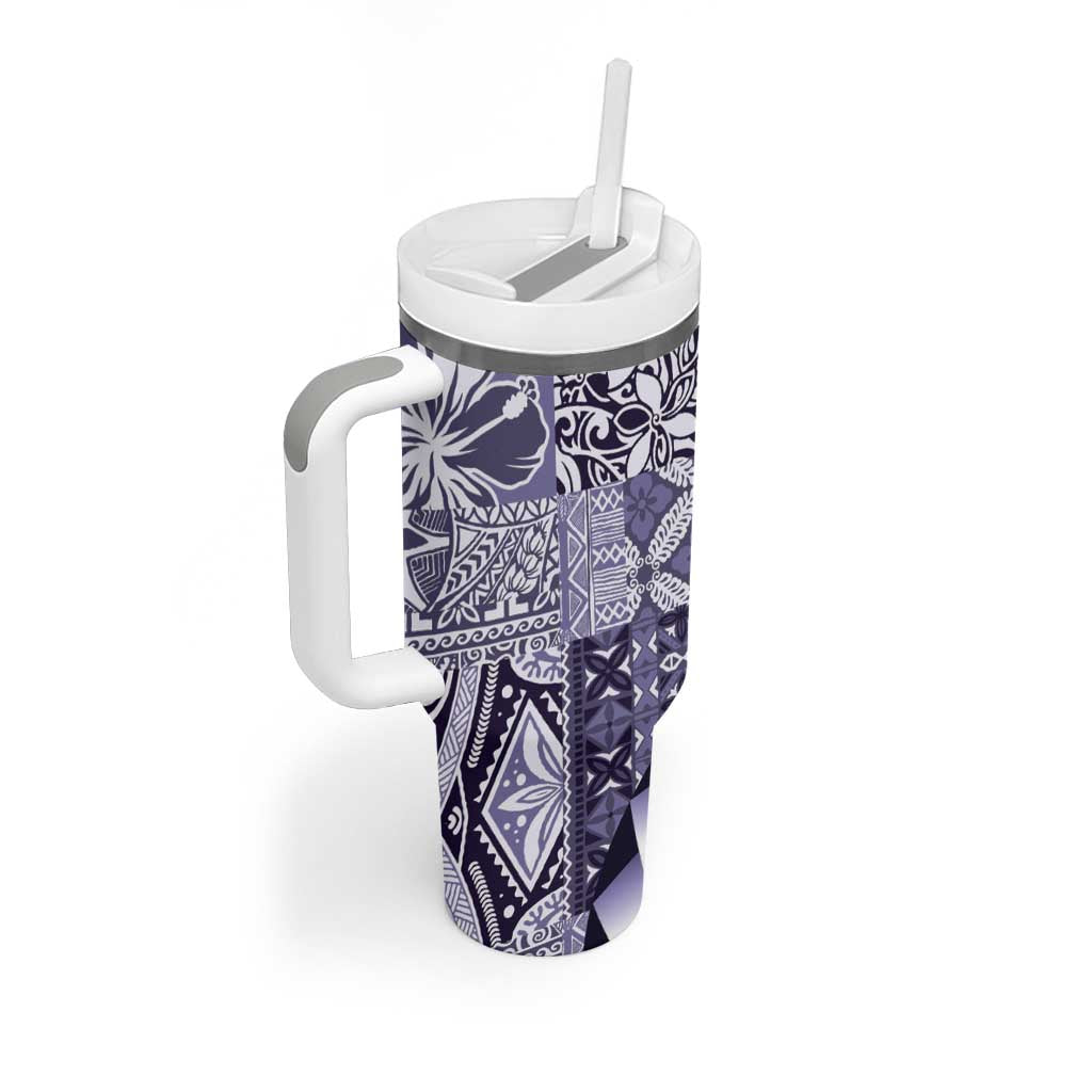 Aloha Vintage Plumeria Hawaiian Tapa Pattern Tumbler With Handle Purple Hawaiian Tapa Pattern - Polynesian Pride
