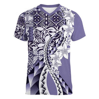 Aloha Vintage Plumeria Hawaiian Tapa Pattern Women V-Neck T-Shirt Purple Hawaiian Tapa Pattern - Polynesian Pride