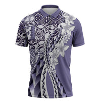 Aloha Vintage Plumeria Hawaiian Tapa Pattern Zipper Polo Shirt Purple Hawaiian Tapa Pattern - Polynesian Pride