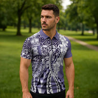 Aloha Vintage Plumeria Hawaiian Tapa Pattern Zipper Polo Shirt Purple Hawaiian Tapa Pattern - Polynesian Pride