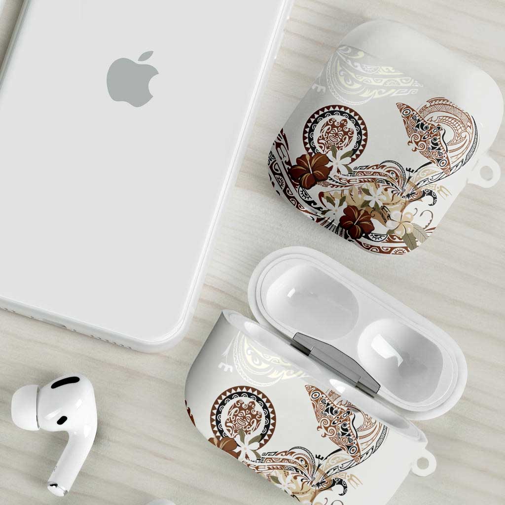Polynesian Manta Ray AirPods Case Beige Floral Turtle Tattoo - Polynesian Pride