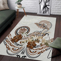 Polynesian Manta Ray Area Rug Beige Floral Turtle Tattoo - Polynesian Pride