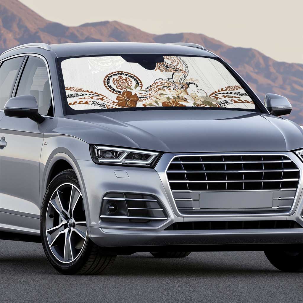 Polynesian Manta Ray Auto Sun Shade Beige Floral Turtle Tattoo - Polynesian Pride