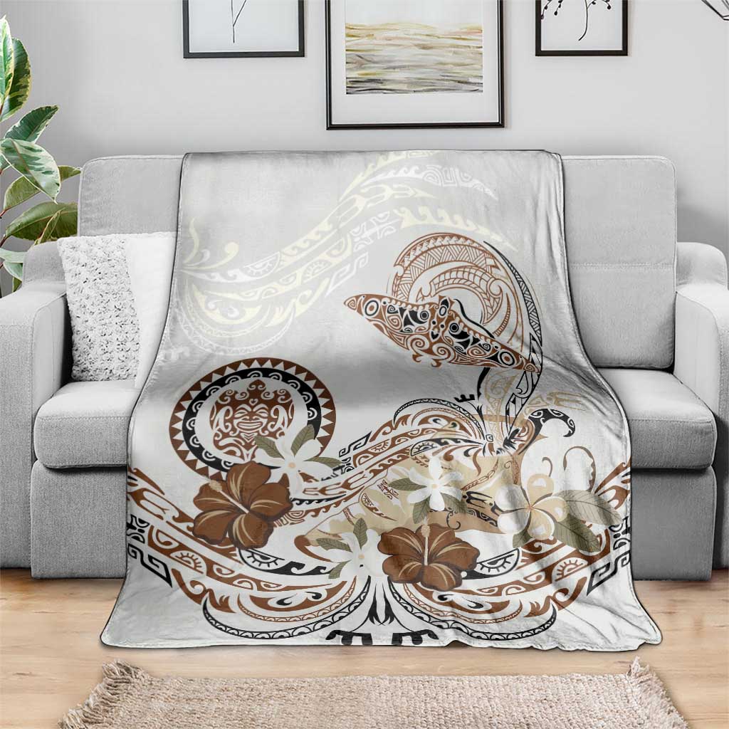 Polynesian Manta Ray Blanket Beige Floral Turtle Tattoo - Polynesian Pride