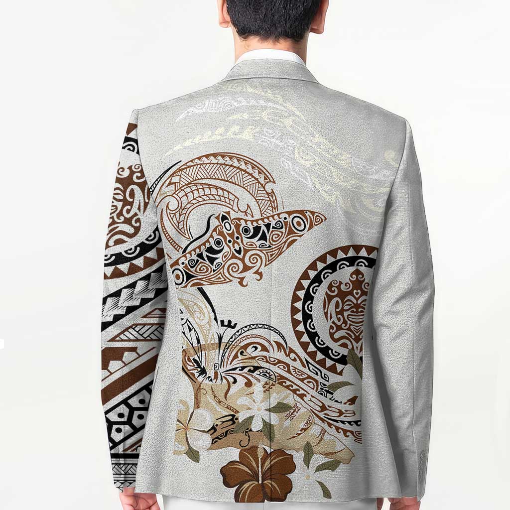 Polynesian Manta Ray Blazer Beige Floral Turtle Tattoo - Polynesian Pride