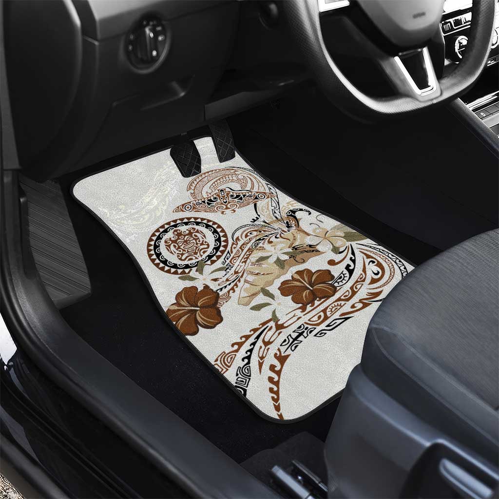 Polynesian Manta Ray Car Mats Beige Floral Turtle Tattoo - Polynesian Pride
