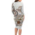 Polynesian Manta Ray Family Matching Long Sleeve Bodycon Dress and Hawaiian Shirt Beige Floral Turtle Tattoo - Polynesian Pride
