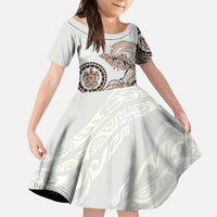 Polynesian Manta Ray Family Matching Mermaid Dress and Hawaiian Shirt Beige Floral Turtle Tattoo - Polynesian Pride