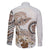 Polynesian Manta Ray Family Matching Off The Shoulder Long Sleeve Dress and Hawaiian Shirt Beige Floral Turtle Tattoo - Polynesian Pride