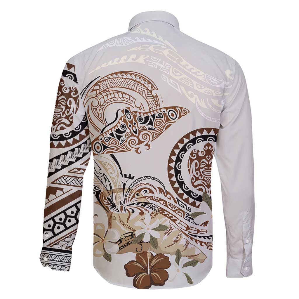 Polynesian Manta Ray Family Matching Puletasi and Hawaiian Shirt Beige Floral Turtle Tattoo - Polynesian Pride
