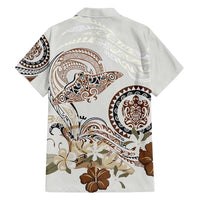 Polynesian Manta Ray Family Matching Short Sleeve Bodycon Dress and Hawaiian Shirt Beige Floral Turtle Tattoo - Polynesian Pride