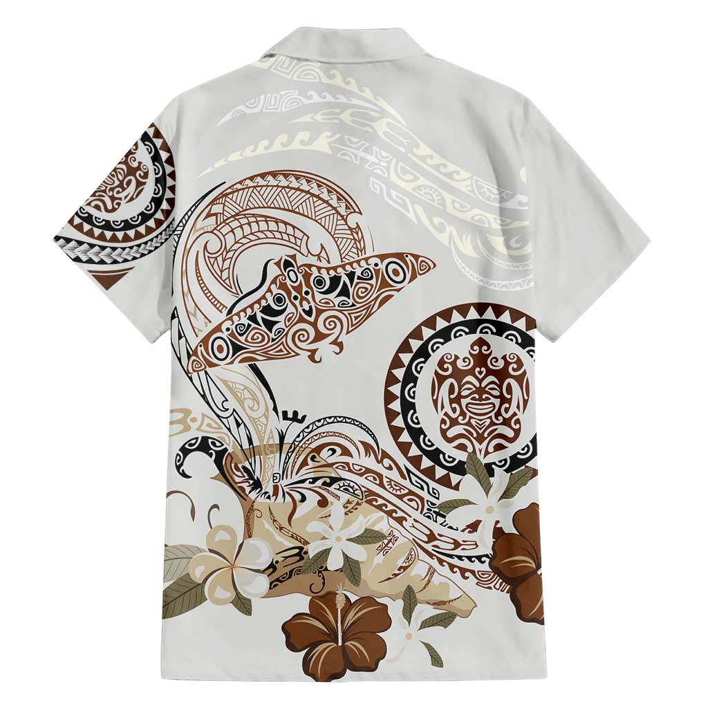 Polynesian Manta Ray Family Matching Summer Maxi Dress and Hawaiian Shirt Beige Floral Turtle Tattoo - Polynesian Pride