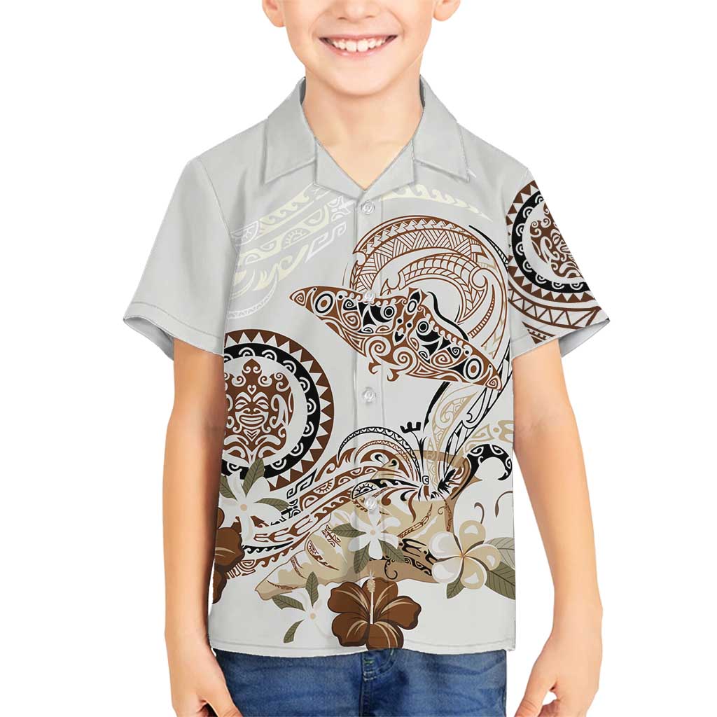 Polynesian Manta Ray Family Matching Summer Maxi Dress and Hawaiian Shirt Beige Floral Turtle Tattoo - Polynesian Pride