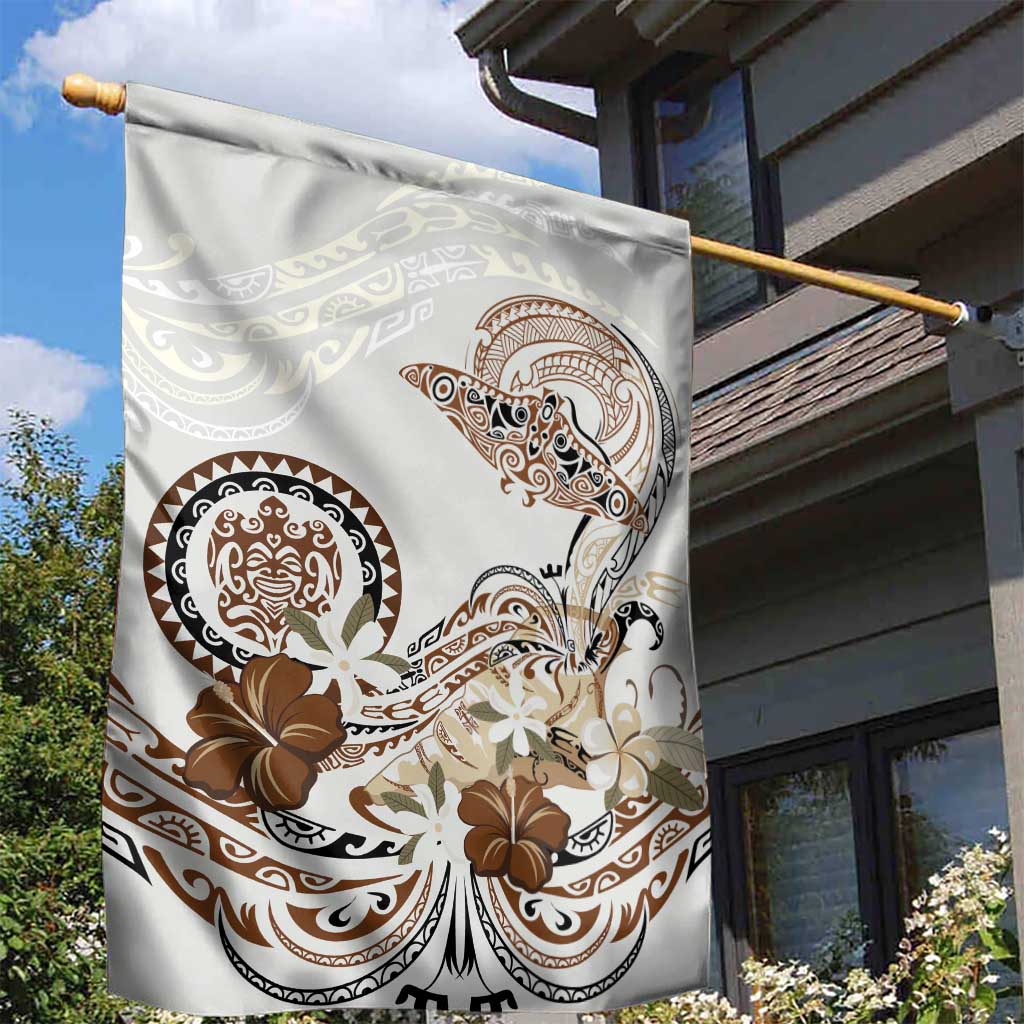 Polynesian Manta Ray Garden Flag Beige Floral Turtle Tattoo - Polynesian Pride