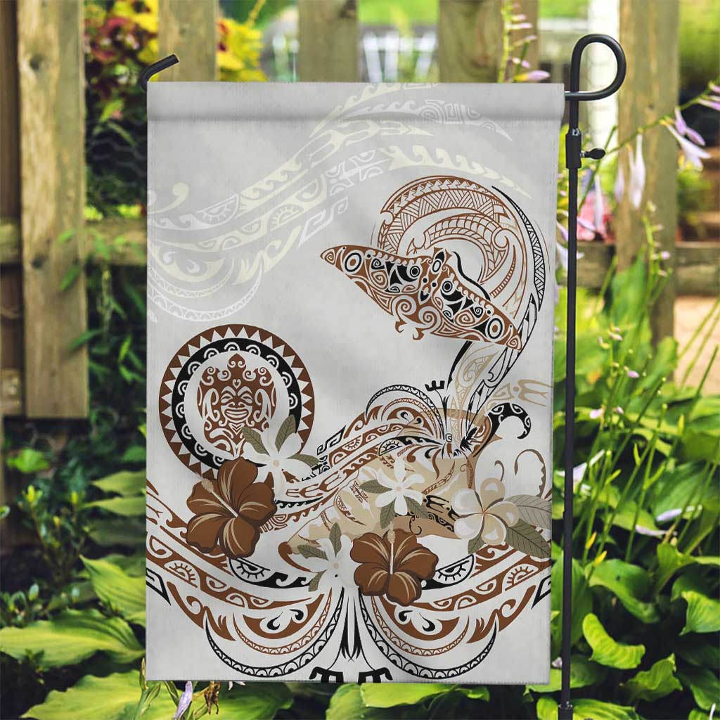 Polynesian Manta Ray Garden Flag Beige Floral Turtle Tattoo - Polynesian Pride