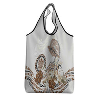 Polynesian Manta Ray Grocery Bag Beige Floral Turtle Tattoo - Polynesian Pride