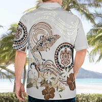Polynesian Manta Ray Hawaiian Shirt Beige Floral Turtle Tattoo - Polynesian Pride