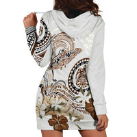 Polynesian Manta Ray Hoodie Dress Beige Floral Turtle Tattoo - Polynesian Pride