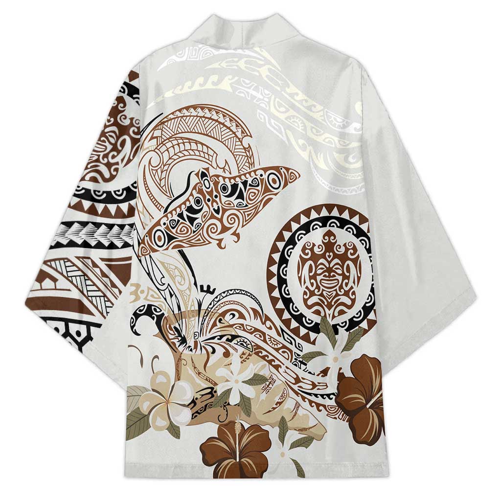 Polynesian Manta Ray Kimono Beige Floral Turtle Tattoo - Polynesian Pride