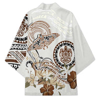 Polynesian Manta Ray Kimono Beige Floral Turtle Tattoo - Polynesian Pride