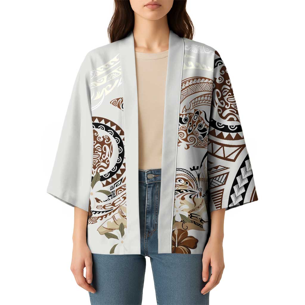 Polynesian Manta Ray Kimono Beige Floral Turtle Tattoo - Polynesian Pride