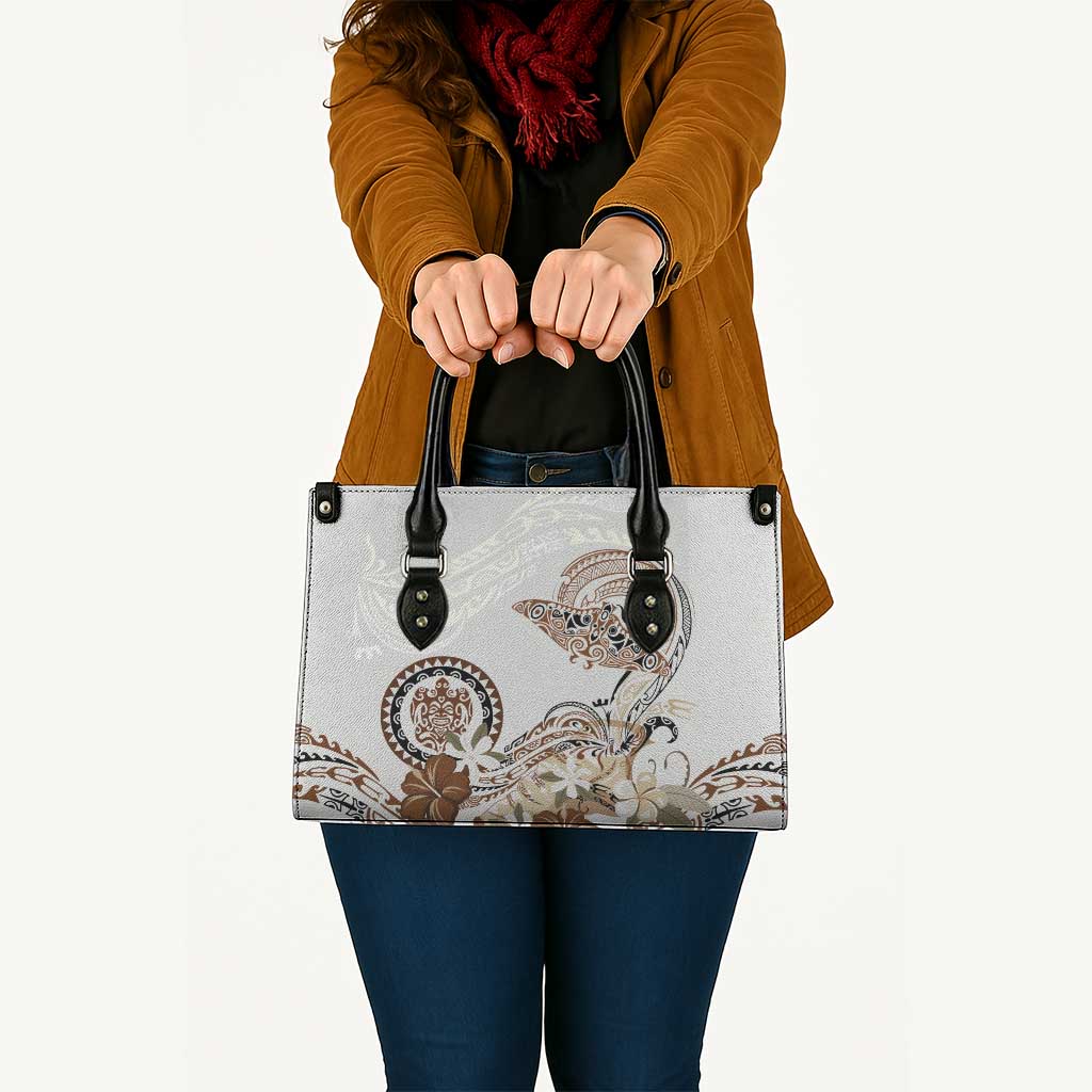 Polynesian Manta Ray Leather Bag Beige Floral Turtle Tattoo - Polynesian Pride