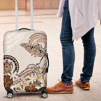 Polynesian Manta Ray Luggage Cover Beige Floral Turtle Tattoo - Polynesian Pride
