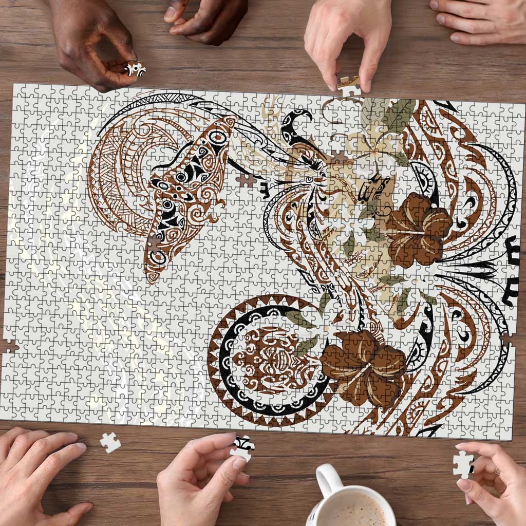 Polynesian Manta Ray Puzzle Beige Floral Turtle Tattoo - Polynesian Pride