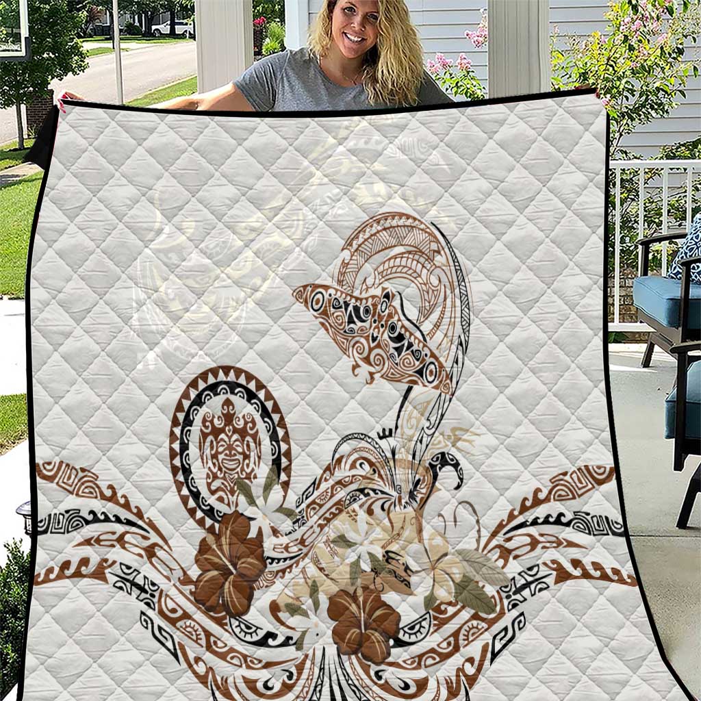 Polynesian Manta Ray Quilt Beige Floral Turtle Tattoo LT9 Beige - Polynesian Pride