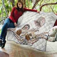 Polynesian Manta Ray Quilt Beige Floral Turtle Tattoo - Polynesian Pride