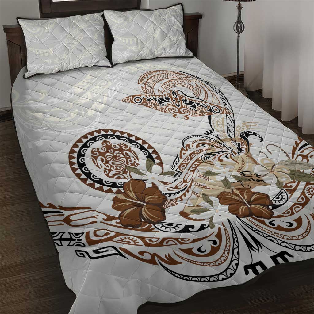 Polynesian Manta Ray Quilt Bed Set Beige Floral Turtle Tattoo LT9 Beige - Polynesian Pride