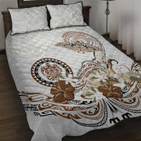 Polynesian Manta Ray Quilt Bed Set Beige Floral Turtle Tattoo - Polynesian Pride