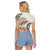 Polynesian Manta Ray Raglan Cropped T Shirt Beige Floral Turtle Tattoo - Polynesian Pride
