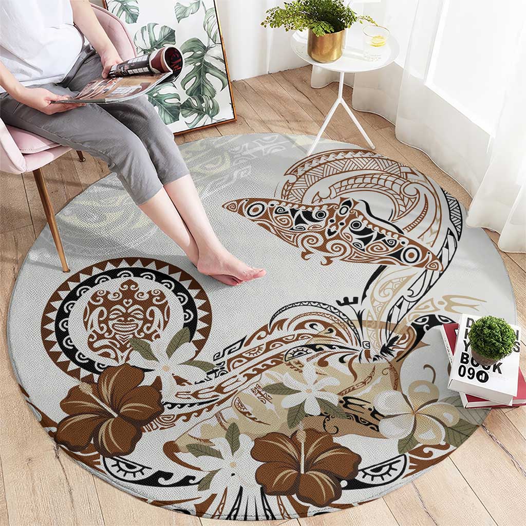 Polynesian Manta Ray Round Carpet Beige Floral Turtle Tattoo - Polynesian Pride