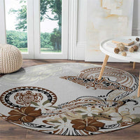 Polynesian Manta Ray Round Carpet Beige Floral Turtle Tattoo - Polynesian Pride