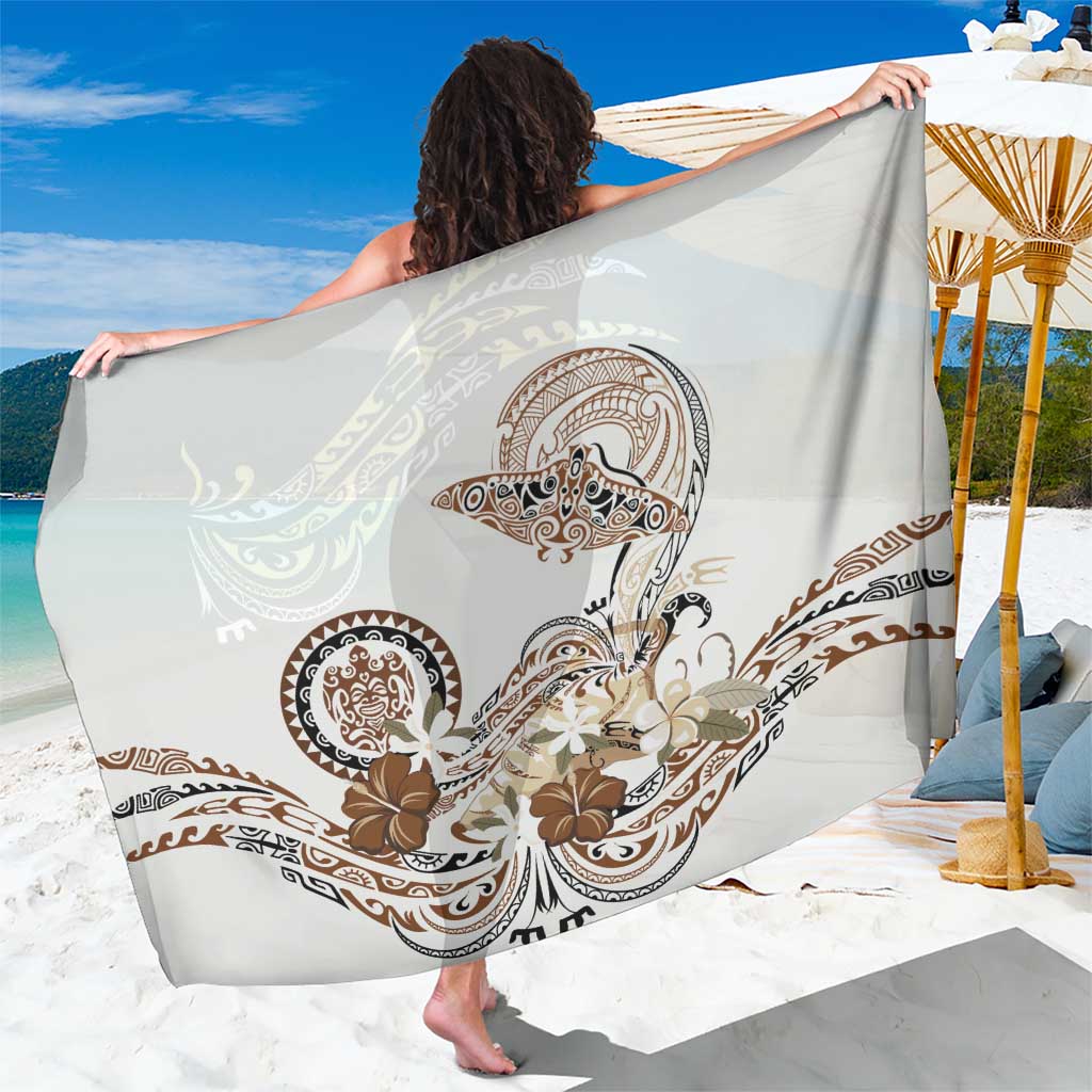 Polynesian Manta Ray Sarong Beige Floral Turtle Tattoo LT9 One Size 44 x 66 inches Beige - Polynesian Pride