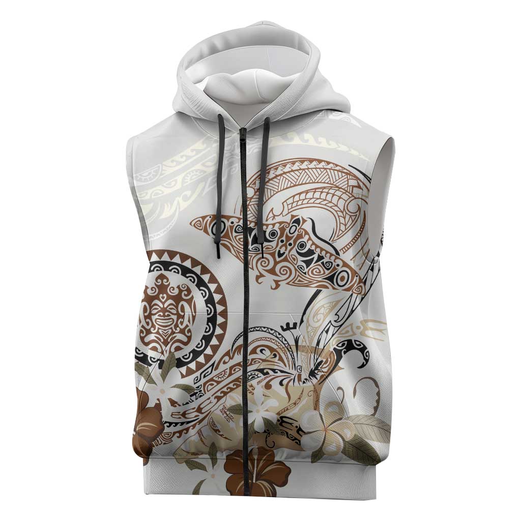 Polynesian Manta Ray Sleeveless Zip Hoodie Beige Floral Turtle Tattoo LT9 Beige - Polynesian Pride
